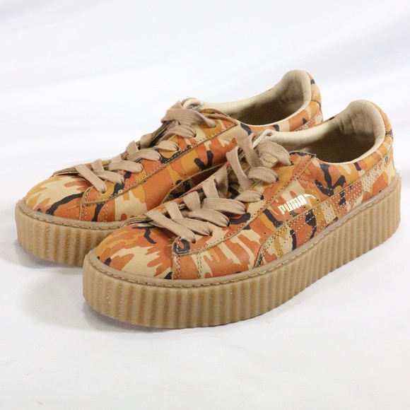Puma Shoes - PUMA x FENTY Orange Camo Suede Creepers Sneakers Sz 8.5 Wmns